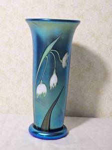 Lily of the Valley Iridescent Art Glass Vase  Signed Bruce