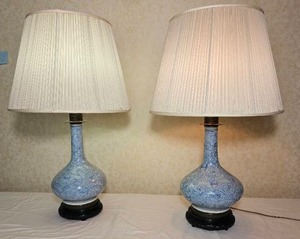 Antique Chinoiserie Blue Porcelain Flower Table Lamps