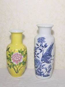 Chinese Floral Pedestal Vase Pair