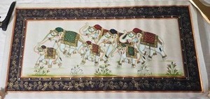 Indian Silk Painting Parade of Elephants