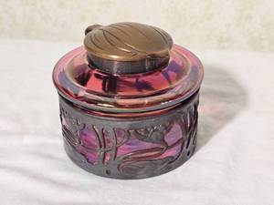 Bohemian Cranberry Glass Art Nouveau Inkwell