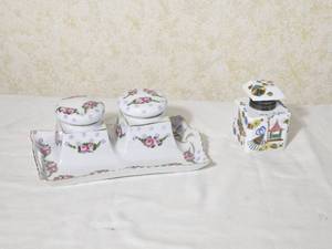 Vintage Porcelain Inkwell Set Pair