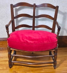 Charming Antique Ladder Back Bench with Rush Seat