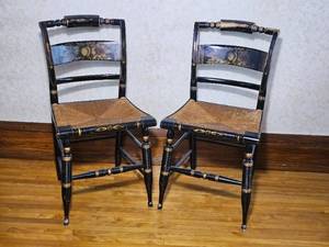 Vintage Black Hitchcock Rush Seat Chairs  set of 4