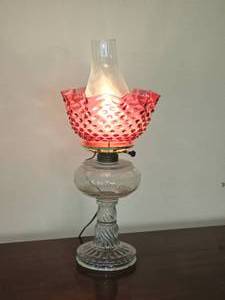 Fenton Hobnail Milk Glass Shaded Lantern Lamp