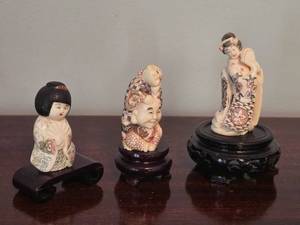 Japanese Netsuke Style Intricate Figures  Set of 3