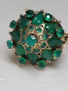 14K Yellow Gold Thai Emerald Princess Ring  Size 8, 6g