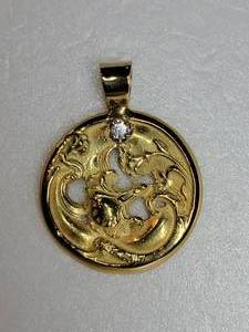 18K Yellow Gold Art Nouveau Bouquet Pendant wwith Diamond  12g