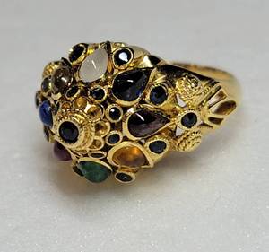 14K Yellow Gold Thai Gemstone Princess Ring  Size 7, 5g