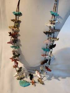 Native American Zuni Carved Fetish Double Strand Necklace