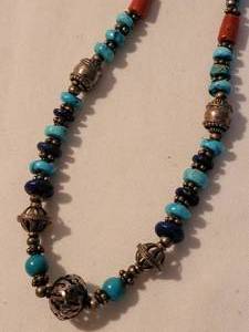 Southwestern Turquoise Coral and Lapis Bead Necklace