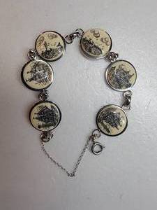 Sterling Silver Scrimshaw Link Bracelet