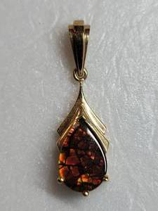 18K Yellow Gold Ammolite Teardrop Pendant  2g