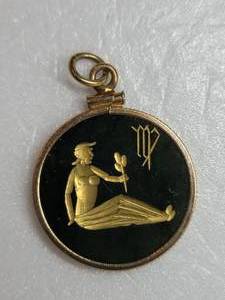 14K Yellow Gold Collar French Gilded Virgo Zodiac Pendant