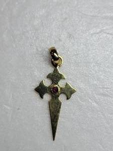 14K Yellow Gold Santiago Cross Pendant with Ruby  2g