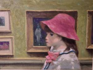 SIGNED Andre Gisson (France, 1910-2003) Original Fine Art Oil on Canvas Painting - Girl in Gallery