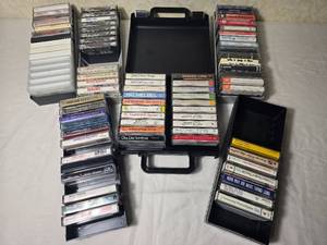 Vintage Cassette Tape Collection with Carrying Cases Featuring ABBA, Kitaro, Classical, Hymns and Easy Listening