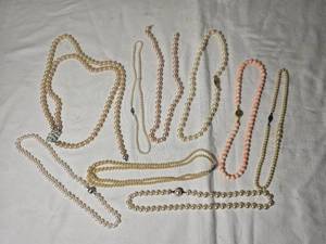 Pearl Necklace Collection with Pink Coral Style Beads and Decorative Clasps