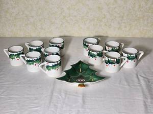 Hand Painted Italian Christmas Mugs and Tree Cookie Plate