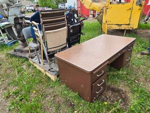 Office Desk (Has Feet) and Chairs, Including Metal Desk and Assorted Chairs
