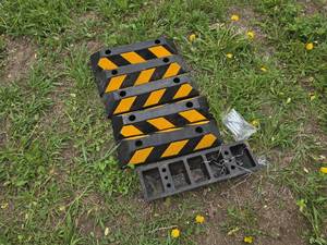 Lot of 6 Rubber Parking Curb Stops with Bolts Set - 6x21