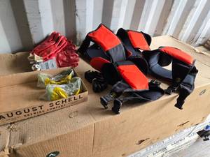 Ox-Men Tool Co. Safety Gear and Gloves including Shoulder Pads and Red Work Gloves