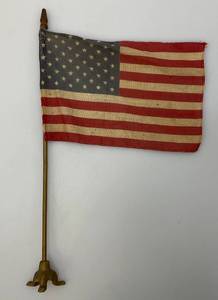 Vintage Miniature 50  Star Flag With Brass Stand 13