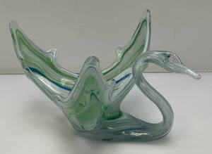 Vintage Marano Style Hand Blown Glass Swan Dish 7 14 x 9 34 x 13