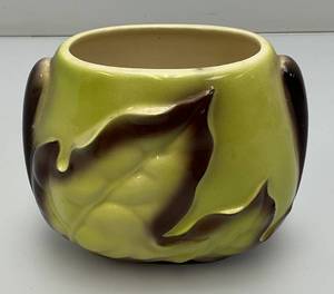 Vintage MCM Royal Copley Planter Green And Brown leaf 4 x 6 x 7 12