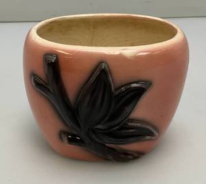 Vintage MCM Royal Copley Dark Pink Black Off White Planter (Cracks In Cleasrcoat Inside) 3.5 x 4 x 5