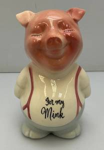 Vintage MCM Royal Copley Piggy Bank For My Mink Ceramic Figurine 4 x 5 x 7 34