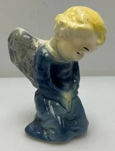 Vintage MCM Royal Copley Blue  Praying Angel Wall Pocket Planter 6 14