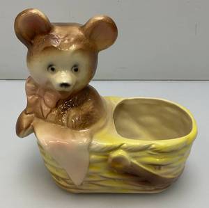 Vintage MCM Royal Copley Bear In Basket 4 12 X 8 X 8