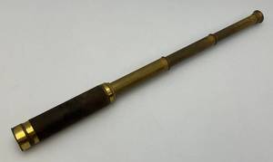 Antique Brass Leather Wrapped Telescope With Brass Lense Cover 7 Closed 23 Open