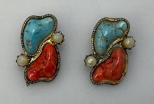 Vintage Handmade Sterling And Turquise Earrings 14.22 Grams Overall