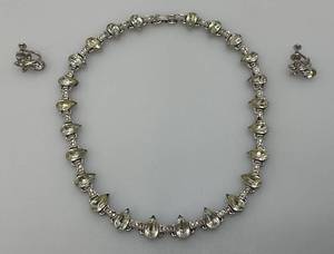 14.5 Vintage Sterling Marked Teardrop Rhinestone With Matching Earrings 42.94 Grams Overall