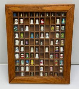 Vintage Collectible Thimbles In Display Case