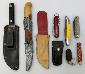 Misc. Collection Of Vintage Knives Including Colonial, Purina Advertisement And More