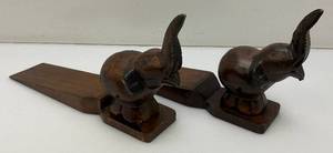 Vintage Hand Carved Wooden Elephant Door Stops 6 x 10