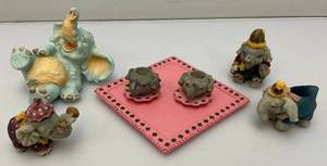 Vintage Collectible Miniature Elephant Figurine 3 12  And Tea Set 4 x 4 with 2 Figures And More