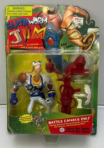 EST. $125.00 - $225.00 RARE Earth Worm Jim Battle Damage EWJ Playmates Action Figure (New On Card)