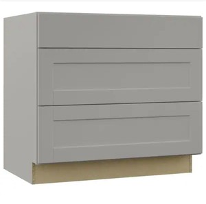 Hampton Bay Shaker 36 in. W x 24 in. D x 34.5 in. H Assembled 3 Drawer Base Kitchen Cabinet in Dove Gray Msrp $469.00