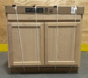 Hampton Bay Recessed Panel 36 in. W x 24 in. D x 34.5 in. H Assembled Sink Base Kitchen Cabinet in Unfinished Msrp $158.00
