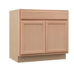 Hampton Bay Recessed Panel 36 in. W x 24 in. D x 34.5 in. H Assembled Sink Base Kitchen Cabinet in Unfinished Msrp $158.00