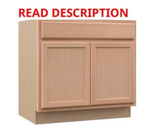 Hampton Bay Recessed Panel 36 in. W x 24 in. D   34.5 in. H Assembled Sink Base Kitchen Cabinet in Unfinished Msrp $158.00