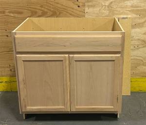 Hampton Bay Recessed Panel 36 in. W x 24 in. D   34.5 in. H Assembled Sink Base Kitchen Cabinet in Unfinished Msrp $158.00
