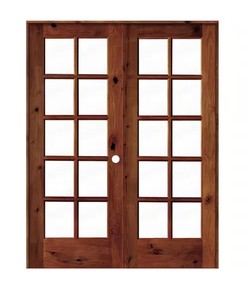 Krosswood Doors 81-34  x 63  x 4-1016 . Knotty Alder Right-Handed 10-Lite Clear Glass Red Chestnut Stain Wood Double Prehung French Door Msrp $1,748.00