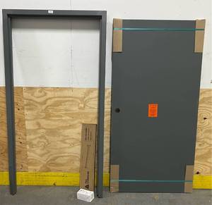 FORTIS DOORS 40 in. x 80 in. Right-Handed Gray Primed Steel Prehung Commercial Door Kit with Panic Device and 180 Minute Fire Rating Msrp $1,317.63