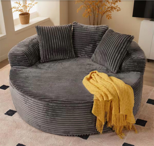 Allwex MIU 59 in. Modern Wide Square Arm Plush Corduroy Round Sofa Chair Lounge Chaise Sleeper Bed with Pillows in. Gray Msrp $454.99