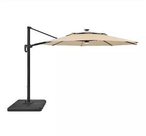 Hampton Bay 11 ft. Aluminum Cantilever Solar LED Offset Patio Umbrella in Putty Beiger Msrp $399.99